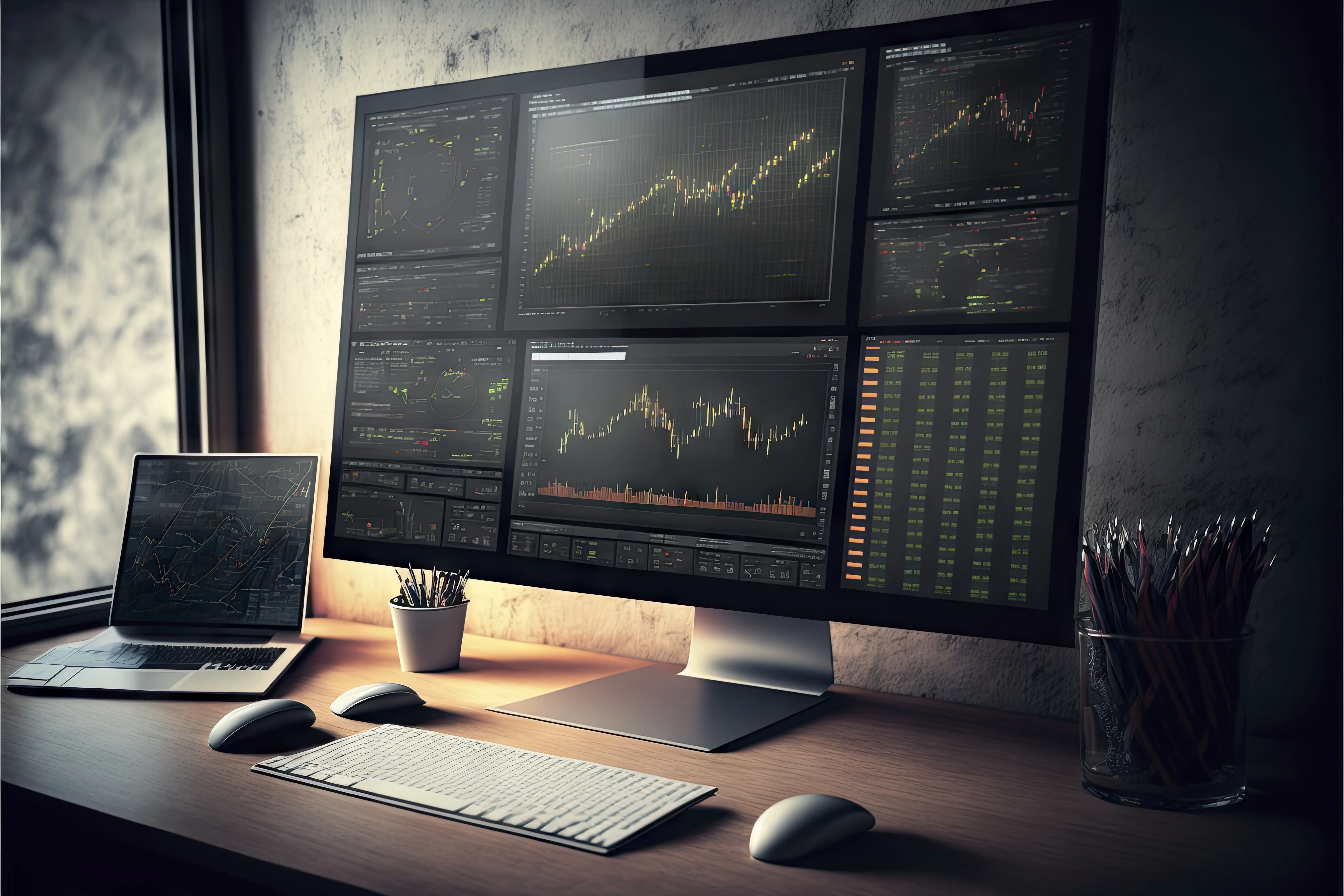 Ein Computermonitor, auf dem Börsenkursdiagramme angezeigt werden.